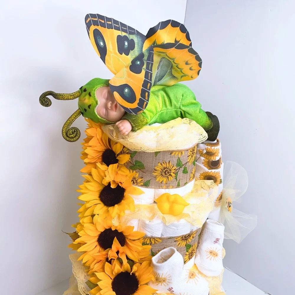 Sunflowers Diaper Cake, Butterfly Diaper Cake